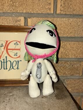 Vintage 2010 Senario Little Big Planet 2 White Knit Sackgirl Plush Doll 7” Tall